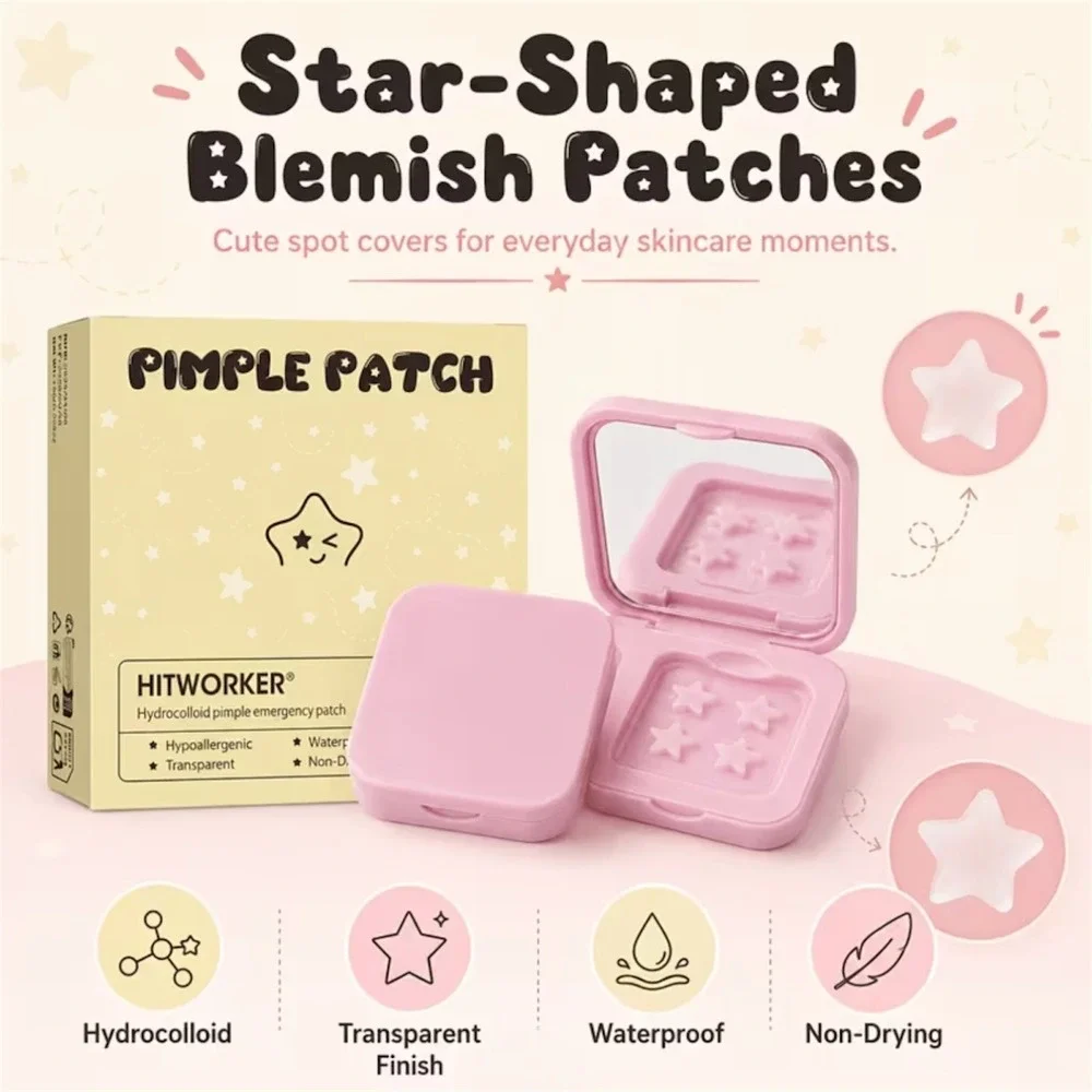 Acne Stickers Star Hydrocolloid Blemish Patches 60 Mirror Compact Refillable